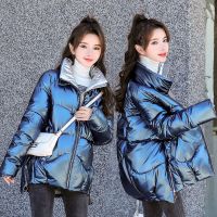 2021新款女冬季韩版加大码宽松羽绒棉反季亮面免洗短款棉衣外套女