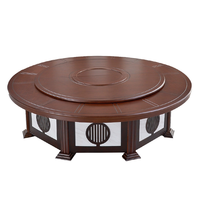 晋舰 酒店手动圆桌包厢大型餐桌木质现代饭店新中式宴会桌 2.4米含12椅