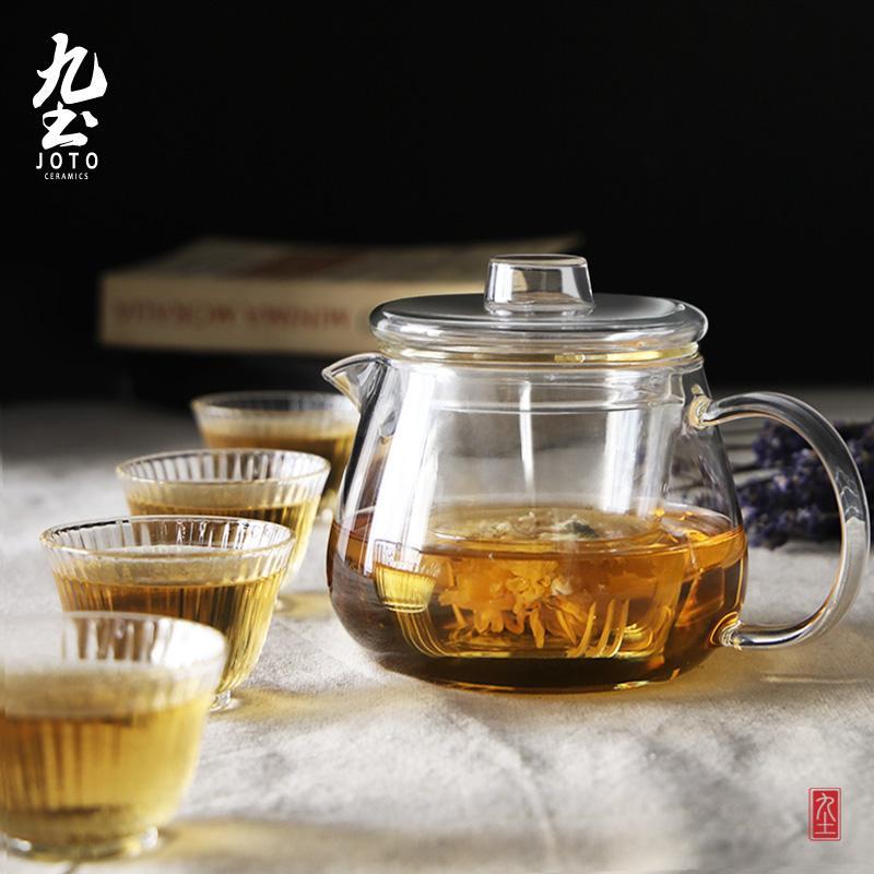 简易茶具手工耐高温透明茶壶三件套泡茶玻璃杯过滤加厚可加热