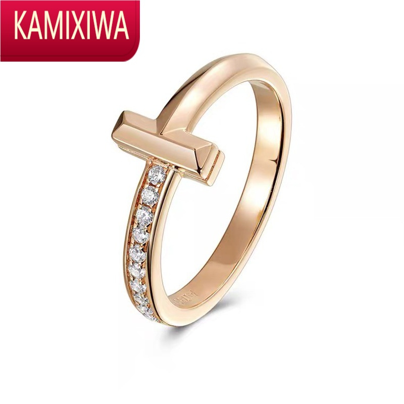KAMIXIWAT1戒指女银镀玫瑰金白金镶钻情侣对戒高版本小众设计感指环