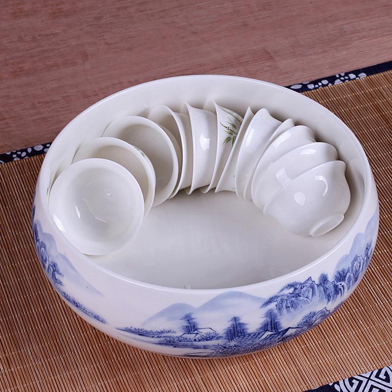 简约家居茶洗陶瓷青花瓷笔洗茶碗功夫茶具洗壶碗茶杯水仙花盆养殖茶道配件家居用品