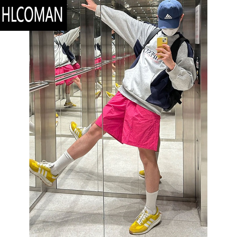 HLCOMAN美式夏季新品多巴胺速干尼龙短裤男女宽松休闲印花百搭五分裤潮