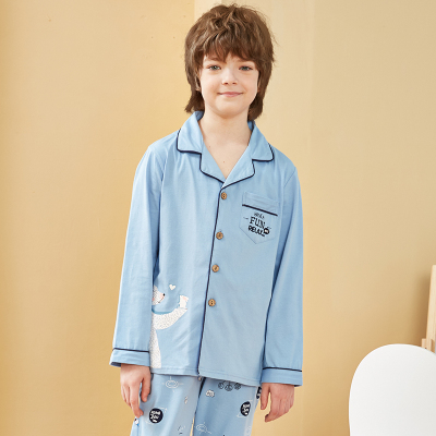 红豆(HODO)男童家居服套装100%棉2019年夏季新品四季居家全棉男长袖儿童家居服套装