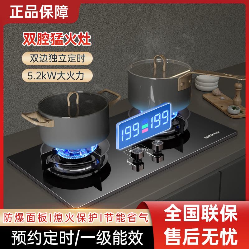 旺厨好太太 5.2KW磨砂直喷猛火灶 定时燃气灶家用炉灶 大火力煤气灶灶具双灶双眼灶液化气灶 打火灶企业价图片