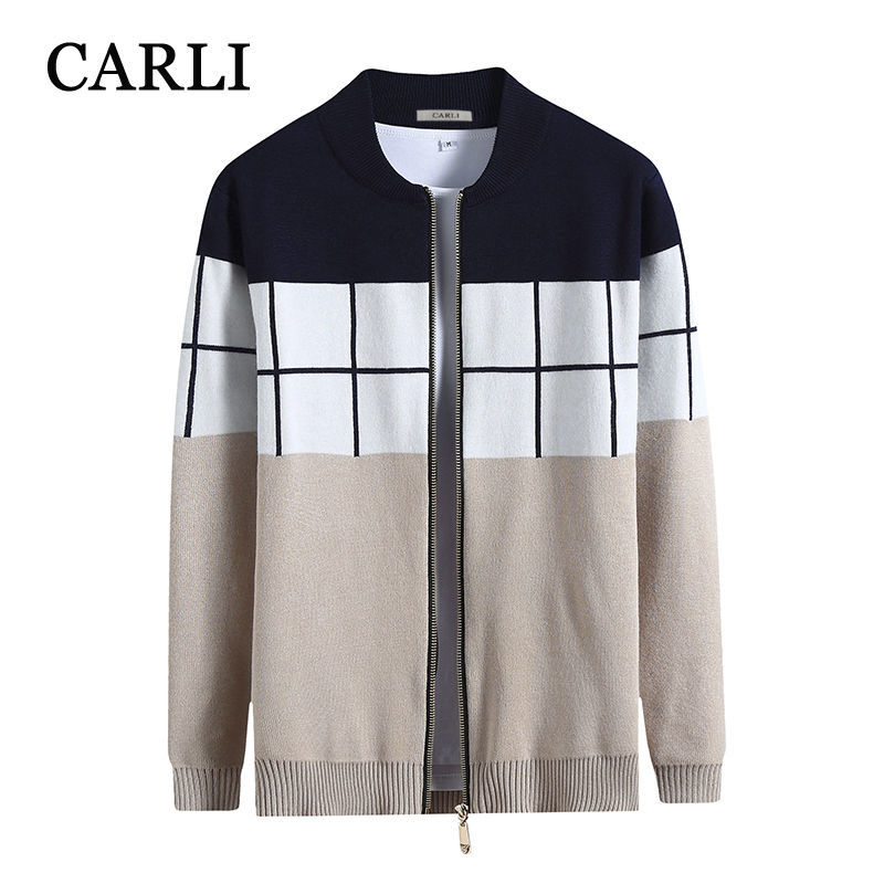 carli秋冬男装针织衫开衫外套男拼色商务休闲毛衣夹克衫毛线衣男