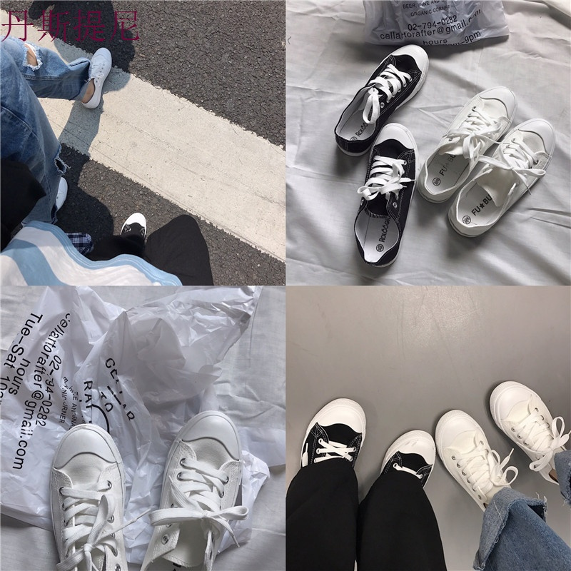 2018舒适韩风学生小白鞋夏季新款小清新百搭系带平底帆布鞋女