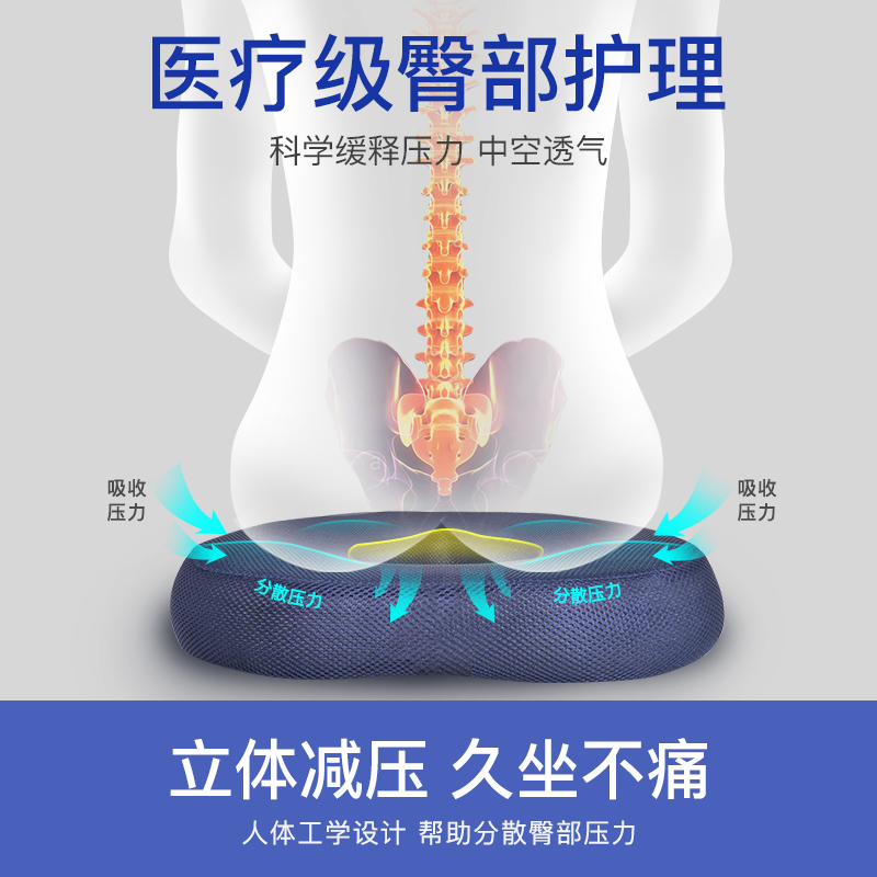 爱护佳海绵坐垫防褥疮床垫痔疮轮椅褥疮垫臀部透气老人单人医用护理垫记忆坐垫座垫子 宝蓝透气款(透气网格坐套+慢回弹内芯)