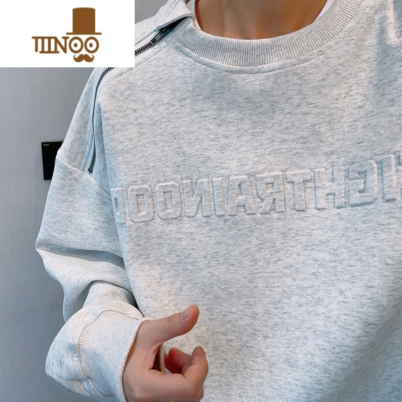 YANXU新款字母拉链长袖卫衣男ins美式潮牌宽松圆领无帽上衣外Y高清大图