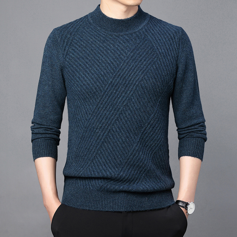 春秋装羊绒衫男圆领条纹商务休闲中年加厚羊毛衫男毛衣保暖打底衫100%山羊绒针织衫男国货男士毛衣中老年针织打底衫 13016驼绿 170/88A