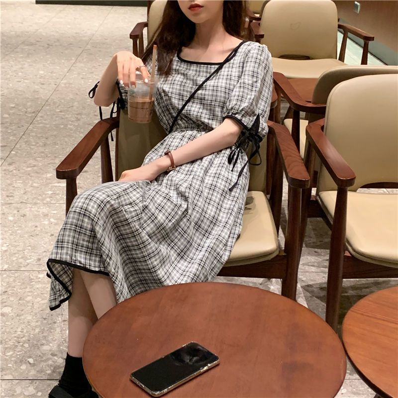 连衣裙收腰显瘦女夏季长款裙子仙女超仙森系学生夏装长裙夏天脚踝绿色