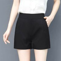 短裤女夏宽松2021新款黑色高腰显瘦A字西装阔腿裤女士百搭外穿 黑色短裤-[普通松紧腰] S 建议80-95斤