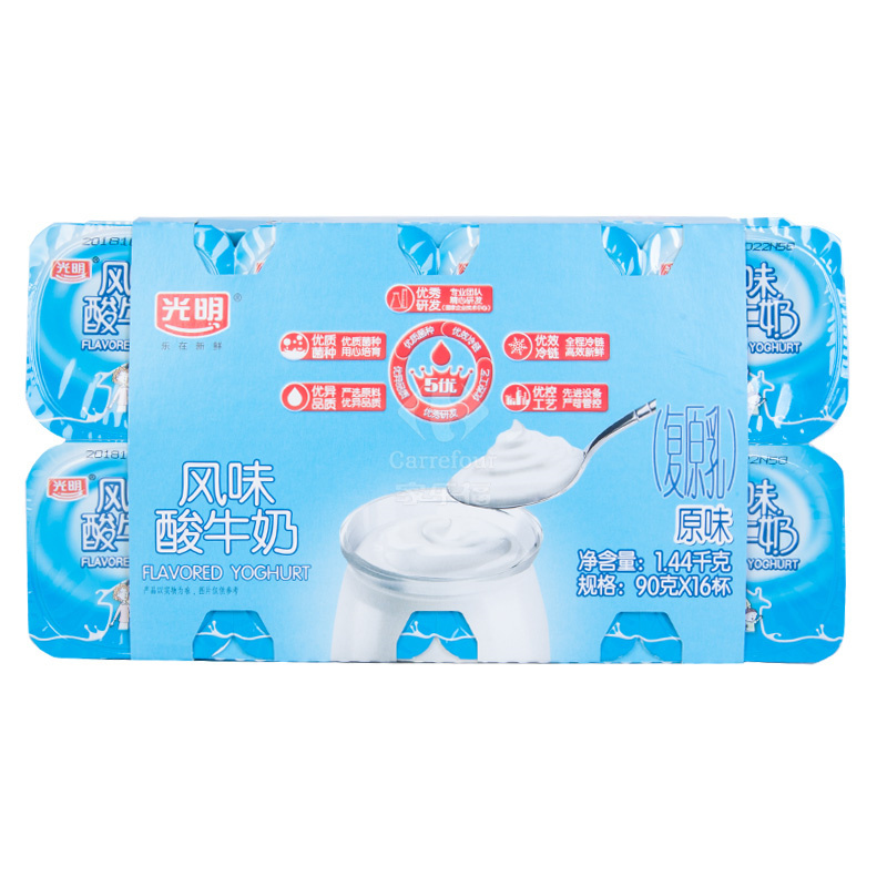 光明风味酸牛奶家庭特惠装原味90gx16