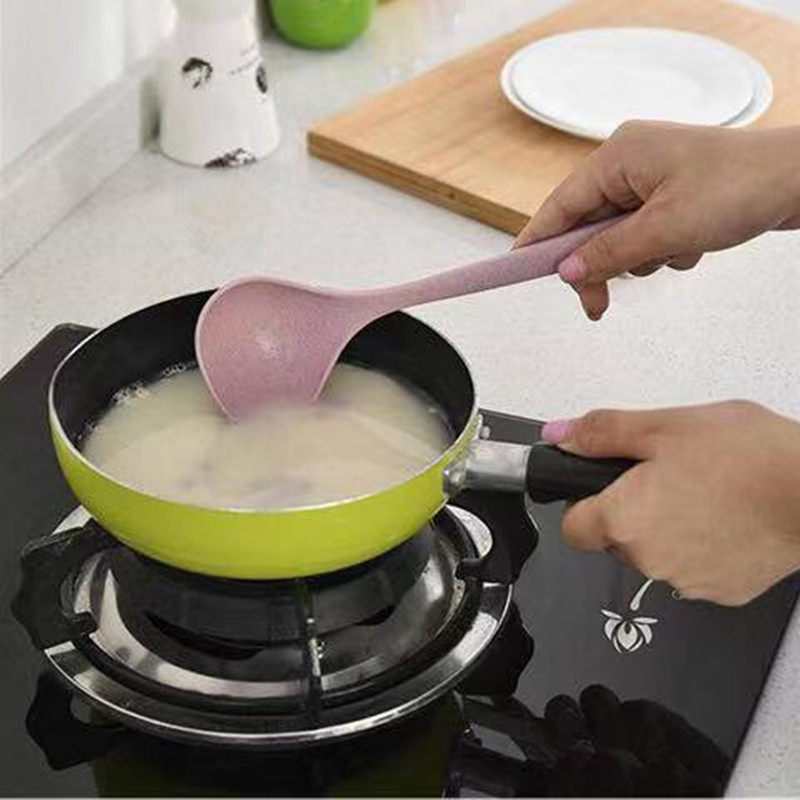 [2个装]小麦秸秆汤勺家用长柄稀饭勺塑料勺圆头勺汤勺饭勺小麦秸秆勺子稀饭勺