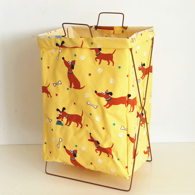 北欧布艺脏衣篮家用铁艺大号折叠脏衣篓储物收纳箱玩具衣服收纳筐 金色快乐狗狗38*28*55