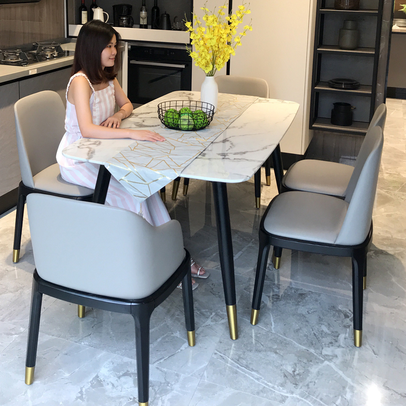 苏宁放心购大理石餐桌椅组合北欧家用小户型现代简约长方形轻奢实木吃饭桌子A-STYLE