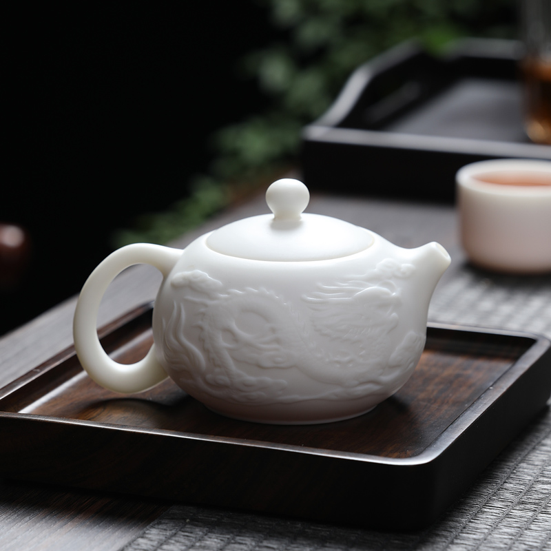 元青茶壶(MULTIPOTENT)羊脂玉中国白陶瓷功夫茶具泡茶壶单壶 龙凤壶210ml高清大图