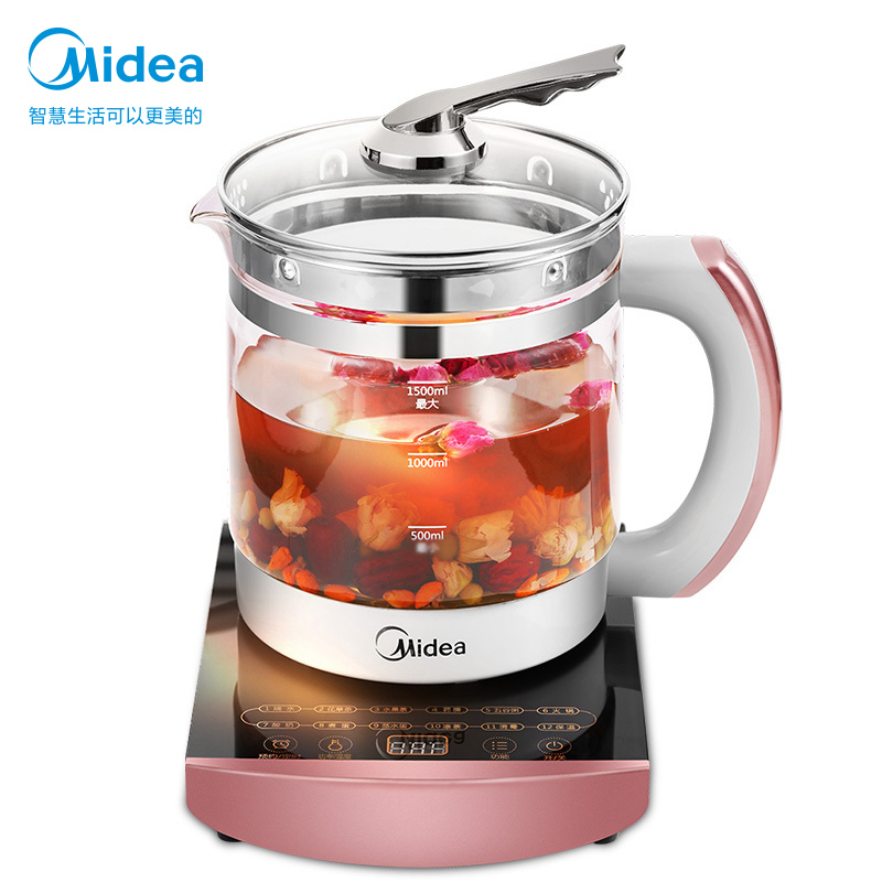 美的(Midea)养生壶电水壶1.5L触屏式煎药壶智能烧水壶电热水壶花茶壶电茶壶煮水壶煮茶器玻璃开水壶WGE1701b