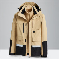 JPDUN三合一冲锋外套男女二件套大码登山服可拆卸外套 4XL 卡其