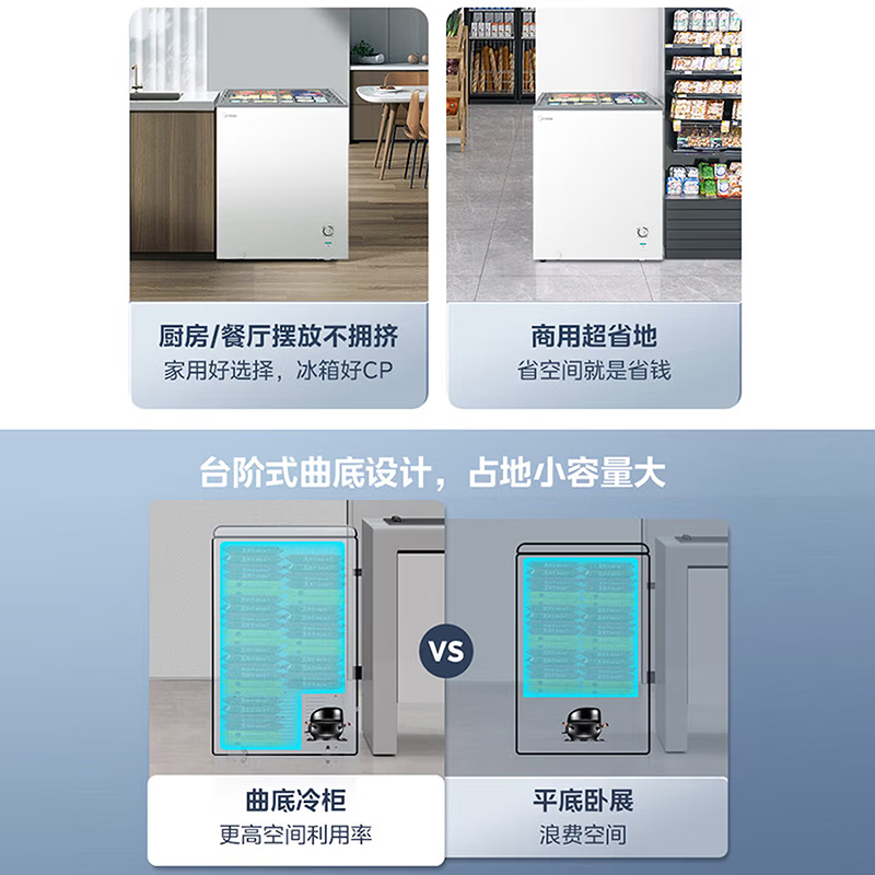 美的(Midea)100升冰柜雪糕柜展示柜冷柜家用商用冷冻冷藏啤酒饮料卧式小型透明玻璃企业采购MS-105LGE星烁高清大图