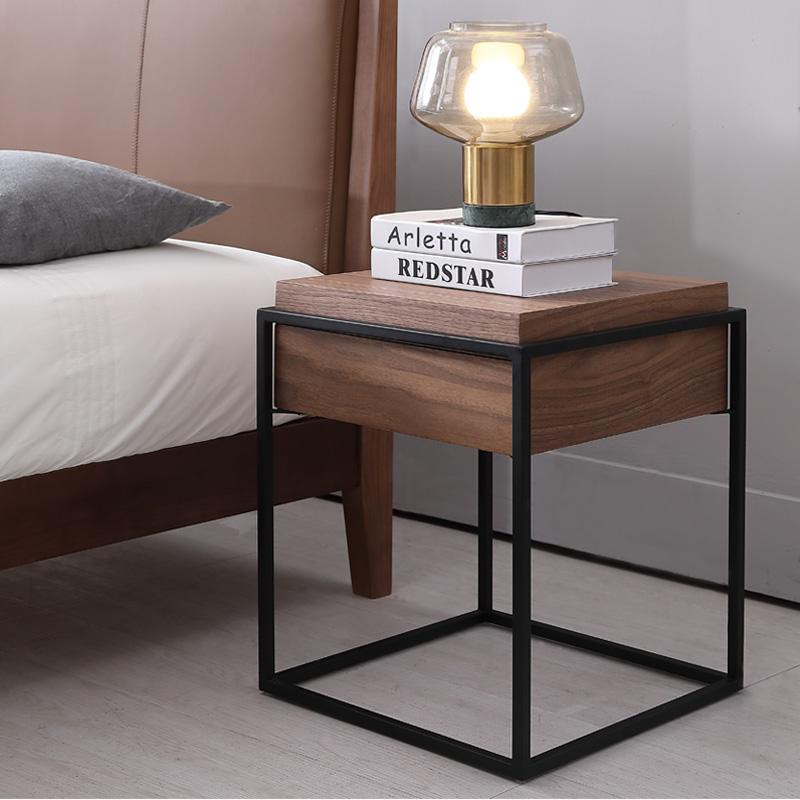 北欧床头柜简约现代铁艺边几角几个性创意单抽储物柜正方形卧室柜定制