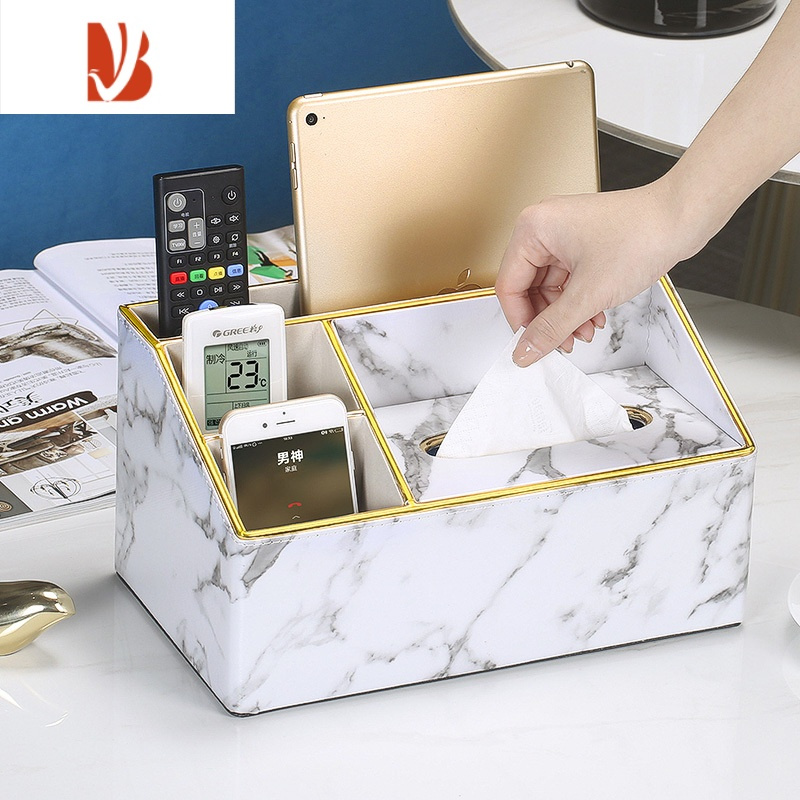 三维工匠纸巾抽纸盒家用客厅创意遥控器收纳盒茶几轻奢多网红桌面 圆角纸巾盒-麻布纹藏青