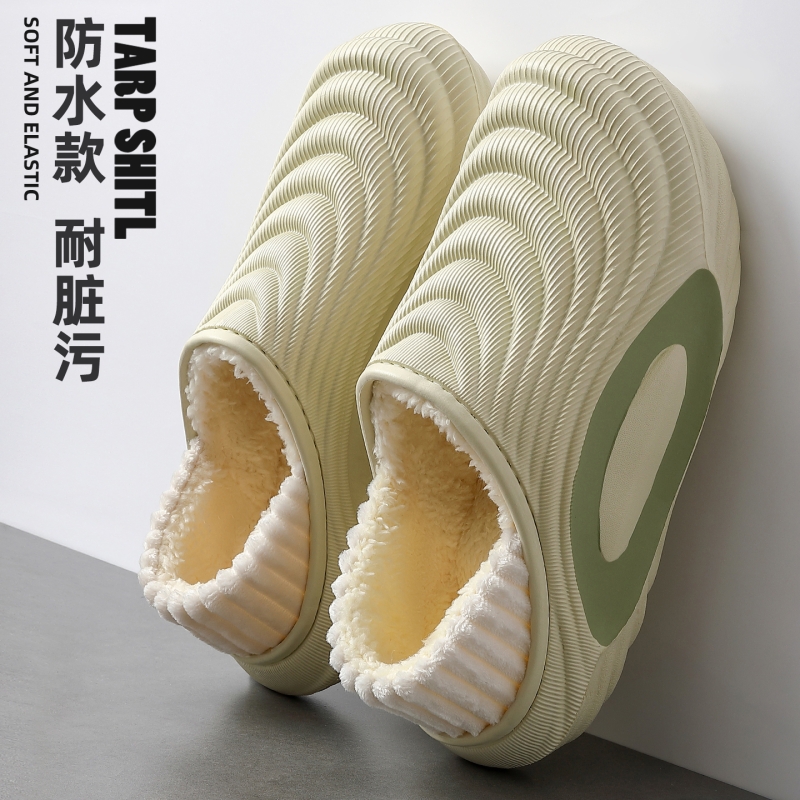 防水棉拖鞋男士2025新款冬季运动防滑包跟厚底保暖棉鞋男外穿男高清大图