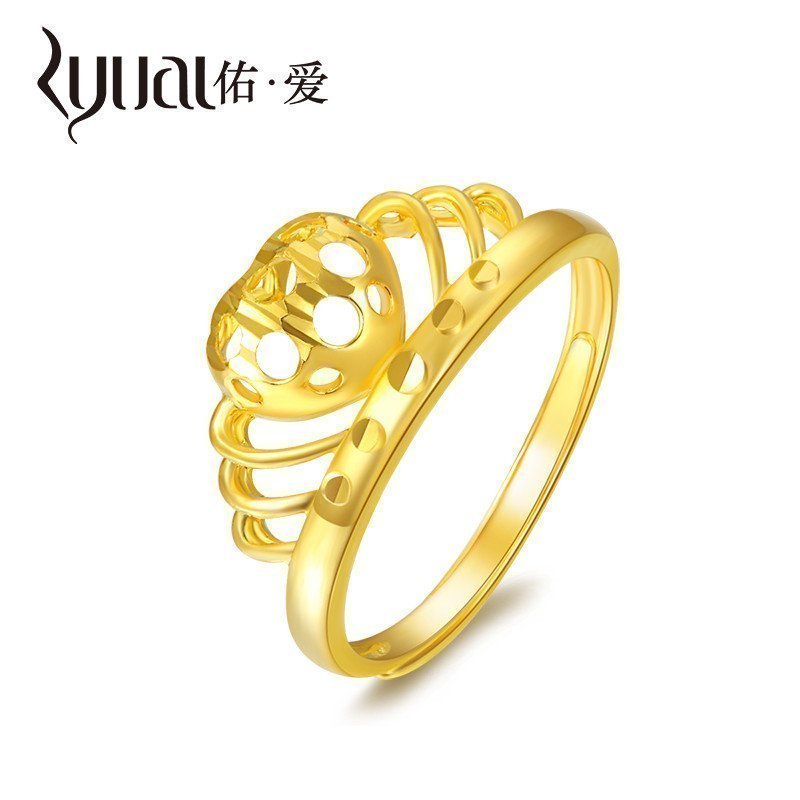 Ryual 黄金戒指 足金999皇冠爱心活口戒指 黄金女士戒指情人节婚礼礼物计价款送恋人女友
