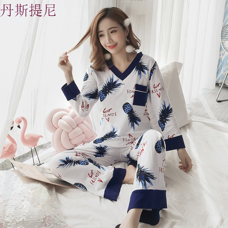 睡衣女秋季长袖纯棉套装薄款可外穿韩版宽松甜美可爱春秋全棉