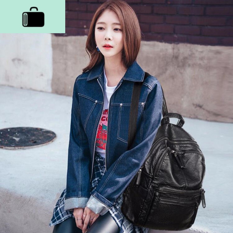 双肩包女2020新款韩版潮大容量学生书包休闲背包女旅行包百搭包包NEW LAKE 黑色高清大图