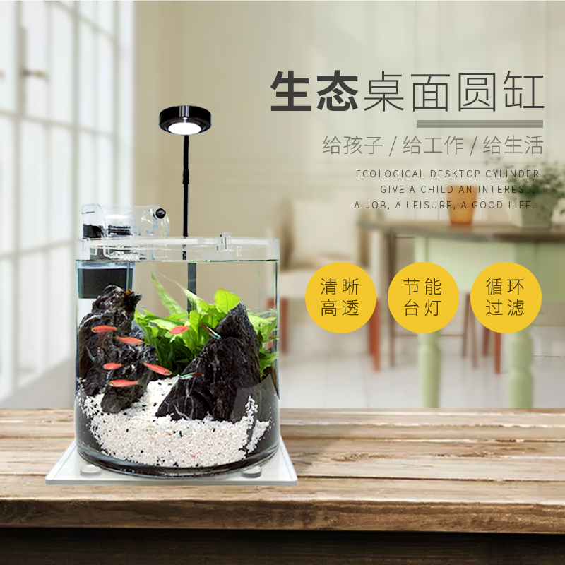 鱼缸小型 免换水创意桌面生态鱼缸客厅金鱼缸水造景家用小鱼缸高清大图
