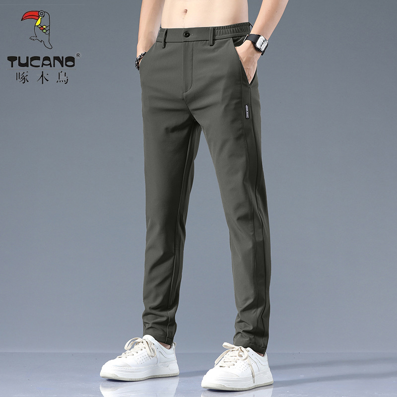 啄木鸟春秋季裤子男潮流宽松商务休闲直筒男士长裤秋冬厚款加绒高清大图