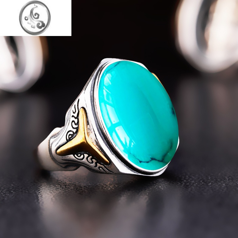 jimi戒托男s925银银椭圆戒指空托162212171214蜜蜡绿松石戒托