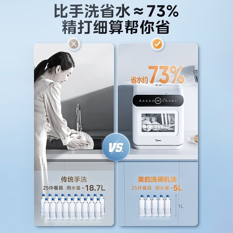 美的(Midea)洗碗机台式M10Pro 新升级85°热风烘干 高温除菌 双层碗篮 海鲜水果洗 家用小尺寸免安装
