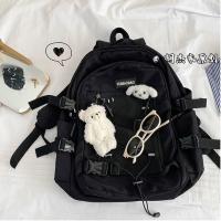 背包男双肩包港风街头大容量工装潮牌书包女大学生双肩包2020新款 黑色(收藏送小礼物) 单个书包