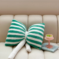 ins创意个性少女心兔兔绒条纹蝴蝶结抱枕靠垫卧室客厅沙发韩式风 抱枕（长48宽38cm）一个 蝴蝶结绿条纹