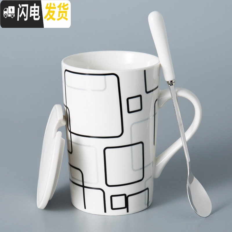 三维工匠简约家用水杯创意陶瓷杯子大容量马克杯带盖勺个性潮流咖啡杯茶杯高清大图