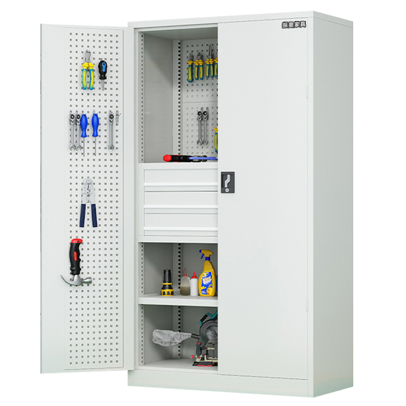 振奥 工具柜重型工具柜五金零件柜多功能加厚车间置物柜 1800x1000x500mm/台(三层三抽带挂板灰白)