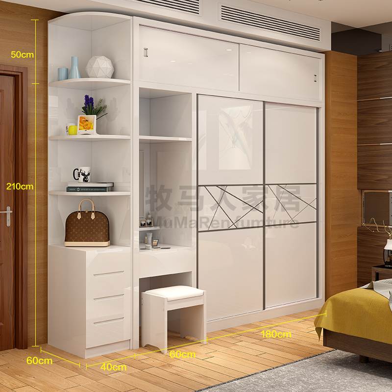 现代简约推拉衣柜经济型木质收纳柜子组合卧室整体烤漆2衣柜