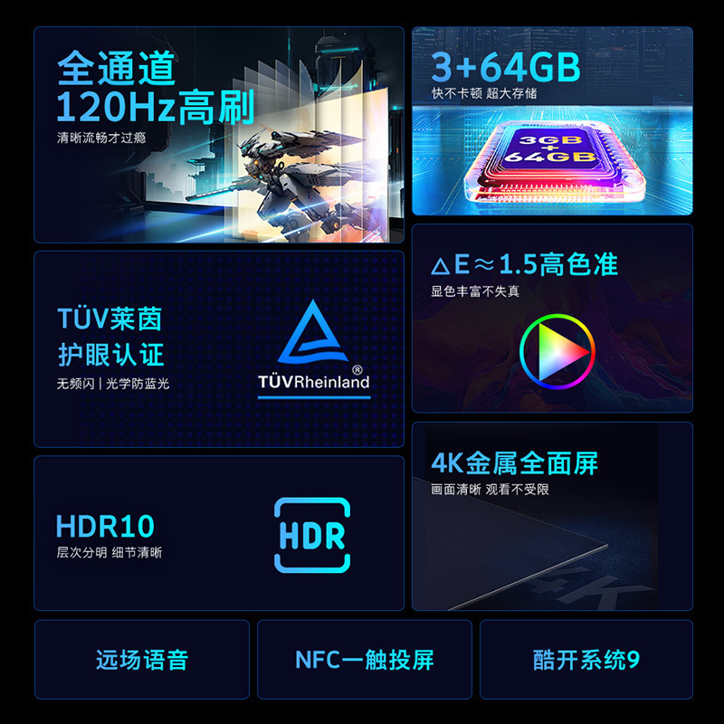 创维 酷开电视55K3 Pro 55英寸电视 120Hz高刷 3+64GB大内存 远场语音 智能投屏 55P3D Max