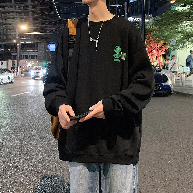 蒙洛里克潮牌印花卫衣男士春秋季新款圆领宽松长袖重磅痞帅情侣上衣服MYW23-6020