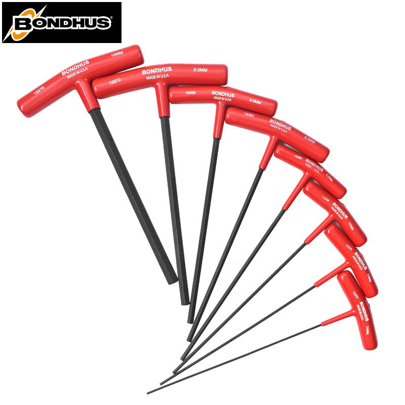 BONDHUS进口内六角扳手T型球头平头公英制T柄6角扳手螺丝刀改锥维修工具 15387加长公制T型平头 8件套高清大图
