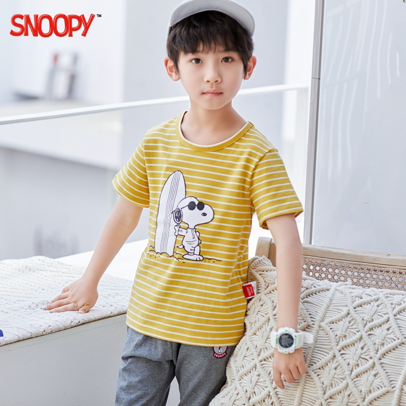 史努比(SNOOPY)童装新款儿童T恤男童条纹半袖体恤中大童纯棉上衣夏装短袖t恤90-140cm