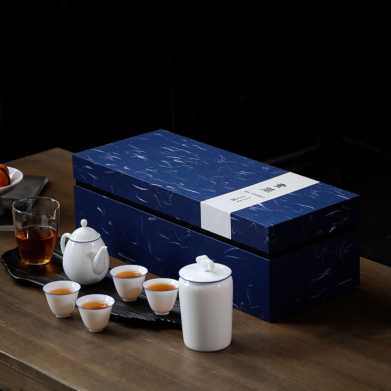 言艺(yanyi) 功夫茶具套装 陶瓷茶盘茶台 陶瓷茶壶茶海家用简约茶具 如初盖碗茶礼干泡组(蓝)