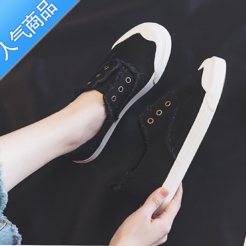SUNTEK2022春夏女新款透气一脚蹬懒人鞋女帆布鞋百搭韩版平底轻便布鞋子高清大图