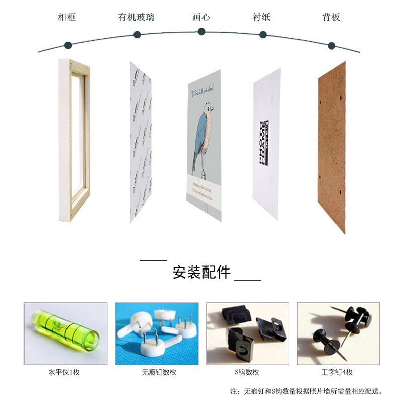 北欧风格9框鹿头时钟照片墙木质多框相框墙 家居客厅卧室饭厅创意组合相片墙挂墙画框装饰品 黑白色框