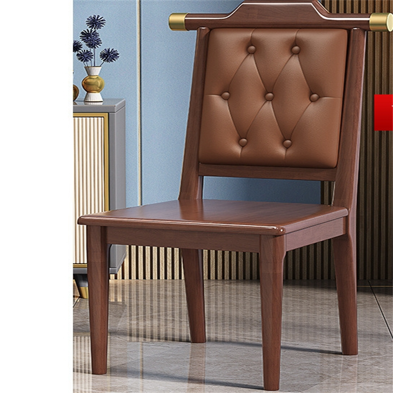 白寅 BY-SMZM-3 中式软包靠背椅实木椅子 胡桃色灰+咖色靠背+实木坐面(单位:把)
