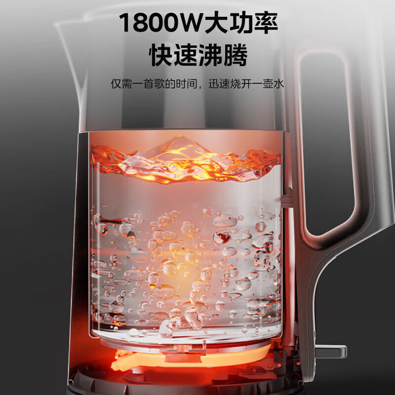 美的(Midea)电热水壶双层钢防烫烧水壶304食品级不锈钢家用热水壶1.7LHJ1710