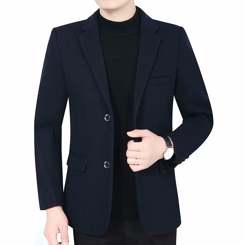 BaLuoShang中年厚款西装免烫休闲修身便服单西两粒扣毛呢西服秋冬季男装毛呢大衣