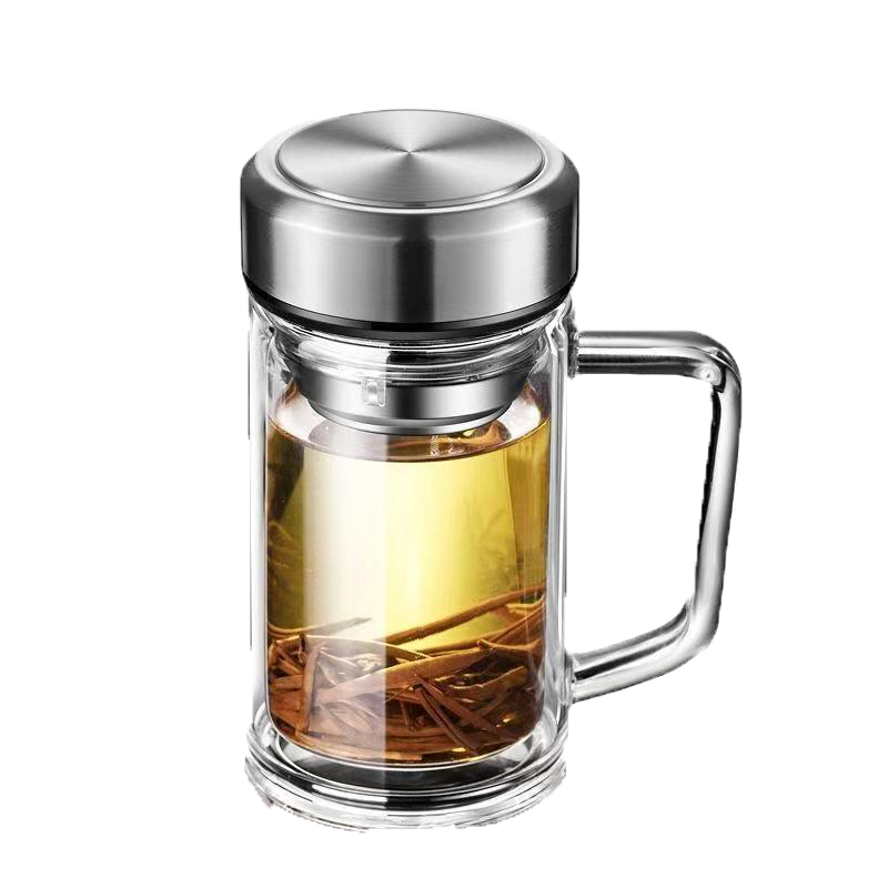 天富星 双层玻璃杯茶杯便携印字水杯 380ml礼盒装 个 白色 380ml