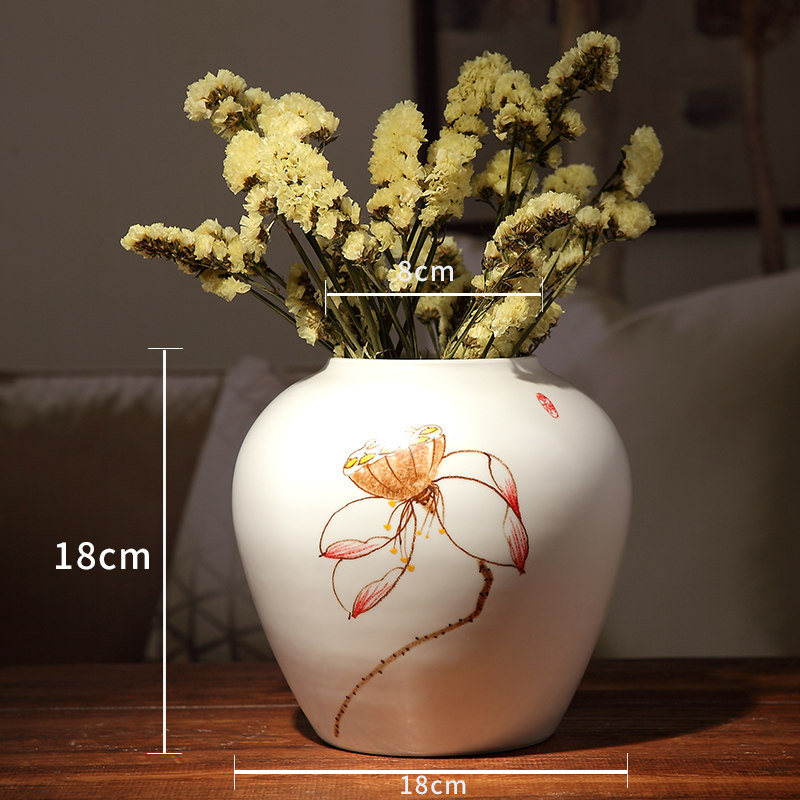 现代简约新中式景德镇陶瓷花瓶客厅电视柜插干花摆件家居装饰花器收纳袋 三维工匠 大号喜鹊圆形款(不含花）